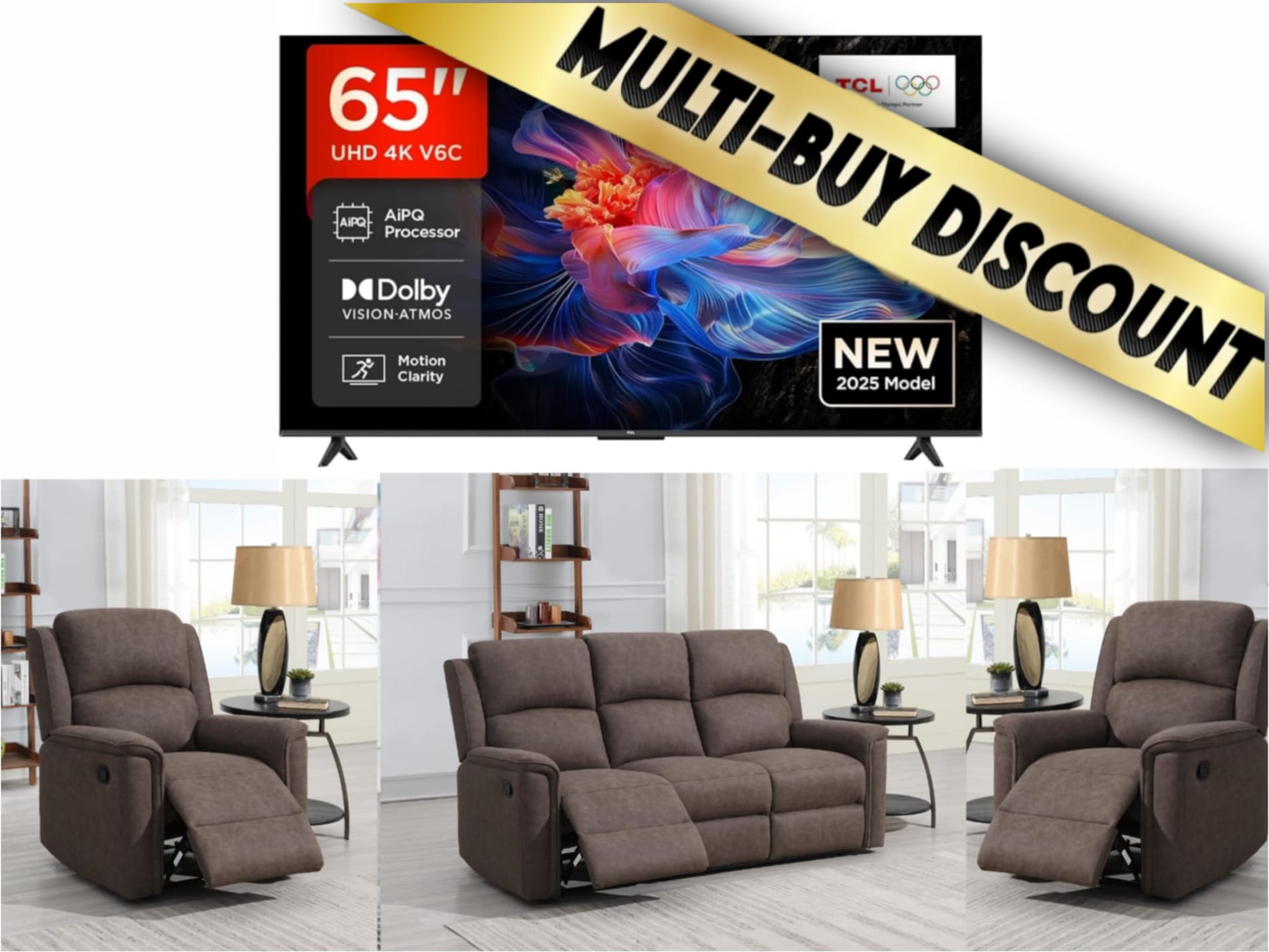 Living Room Recliner & 65" Smart TV Bundle